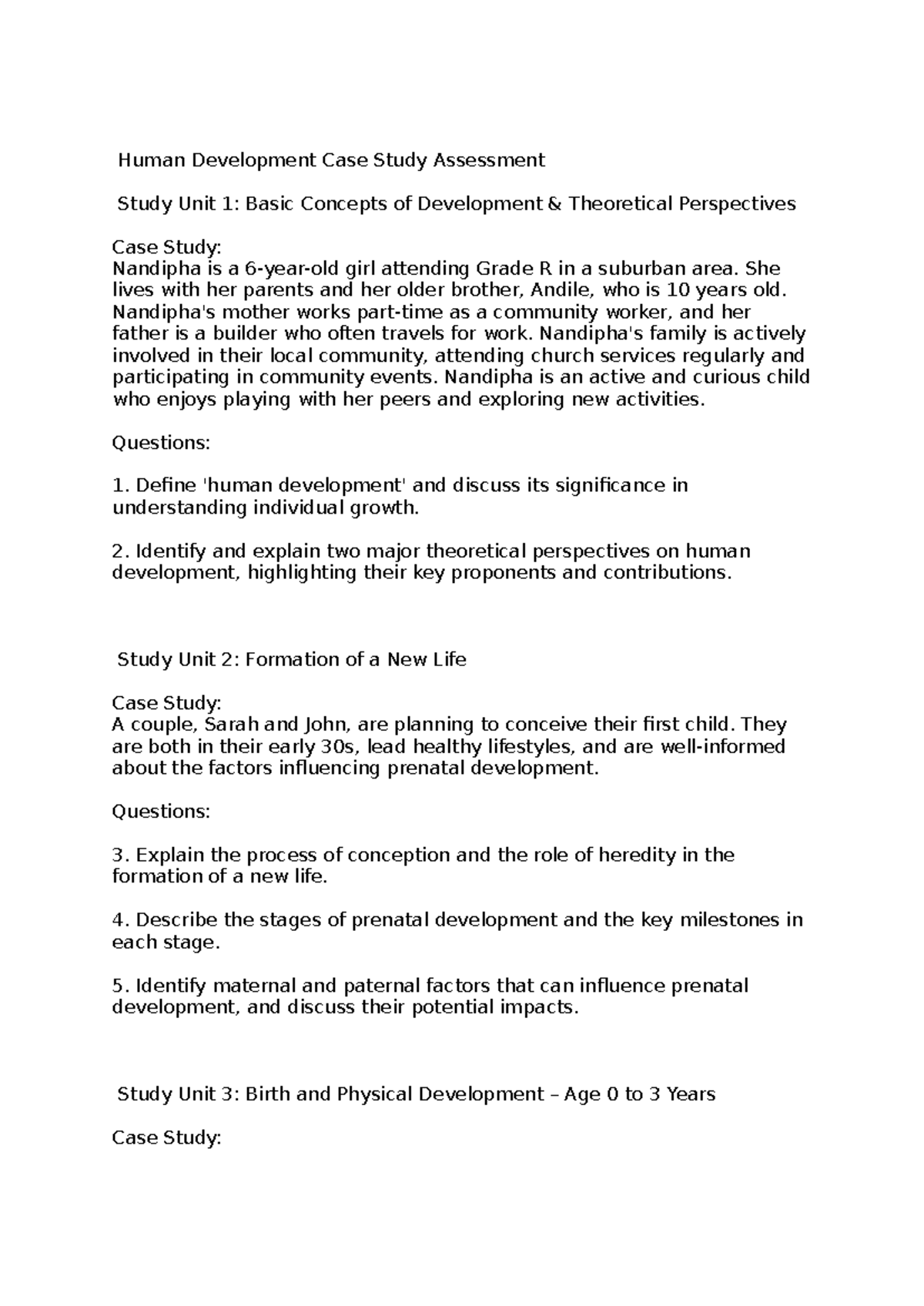 Human Development Case Study Assessment: Key Concepts & Perspectives ...
