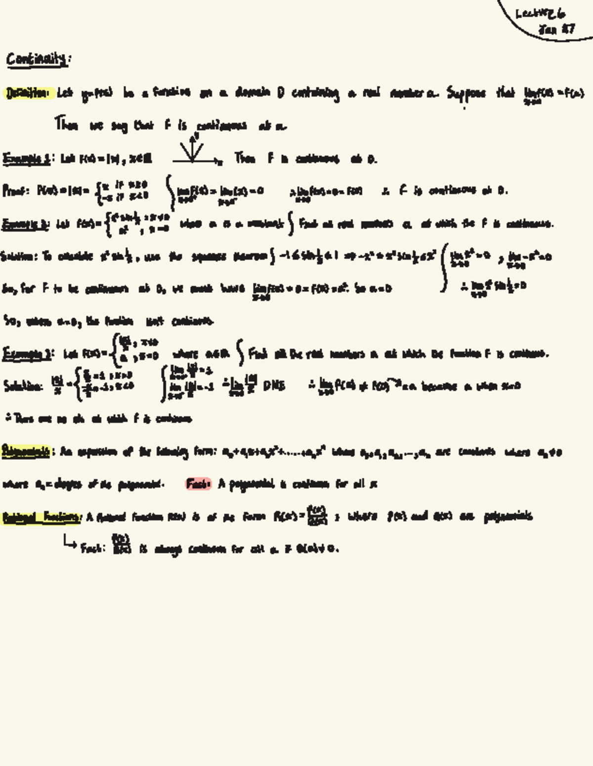 MATH1300 Lecture Notes: Continuity Definition and Examples - Studocu