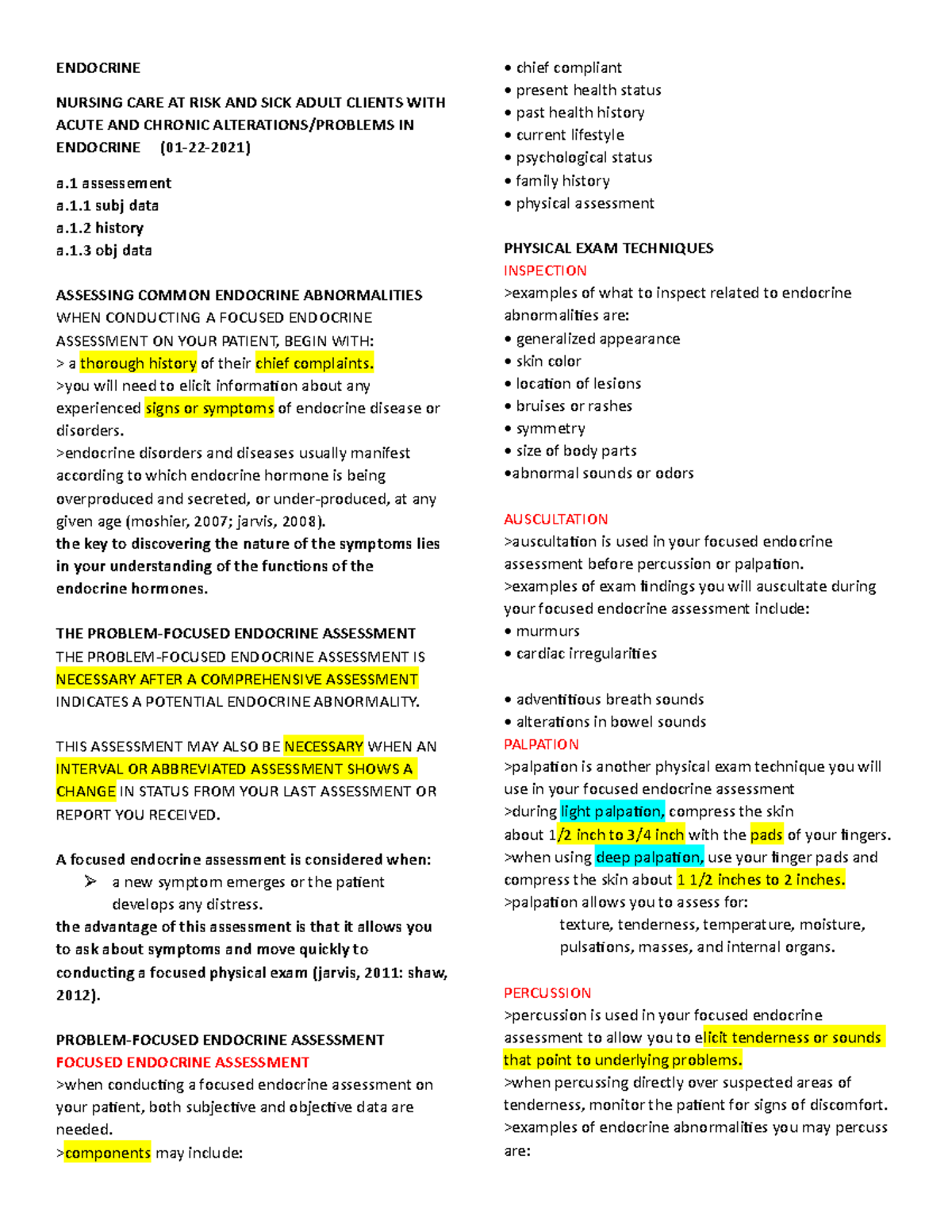 Endocrine Assessment Strategies for Nursing Care (NURS 01-22-2021 ...