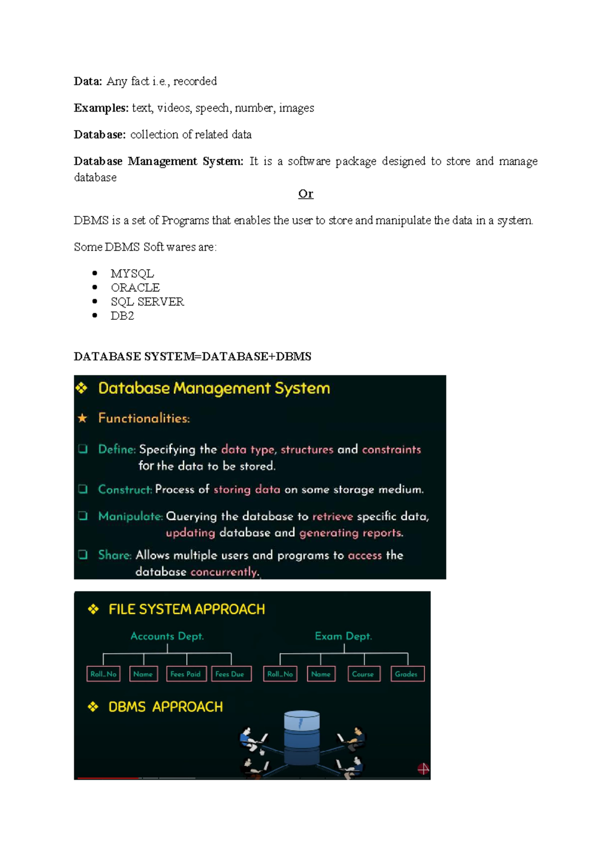 Unit 1 DBMS: Comprehensive Notes on Database Management Systems - Studocu