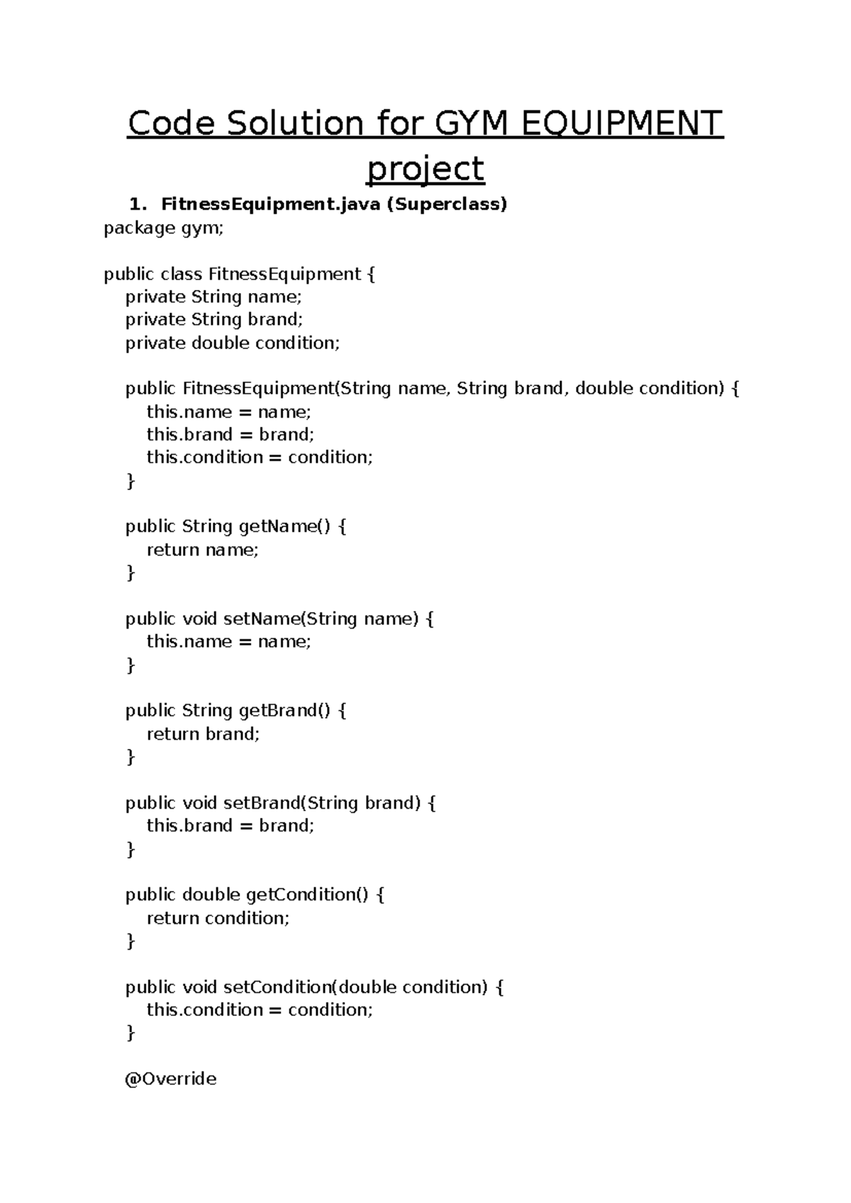 Code Solution for GYM Equipment Project 1: Fitness Equipment Classes ...
