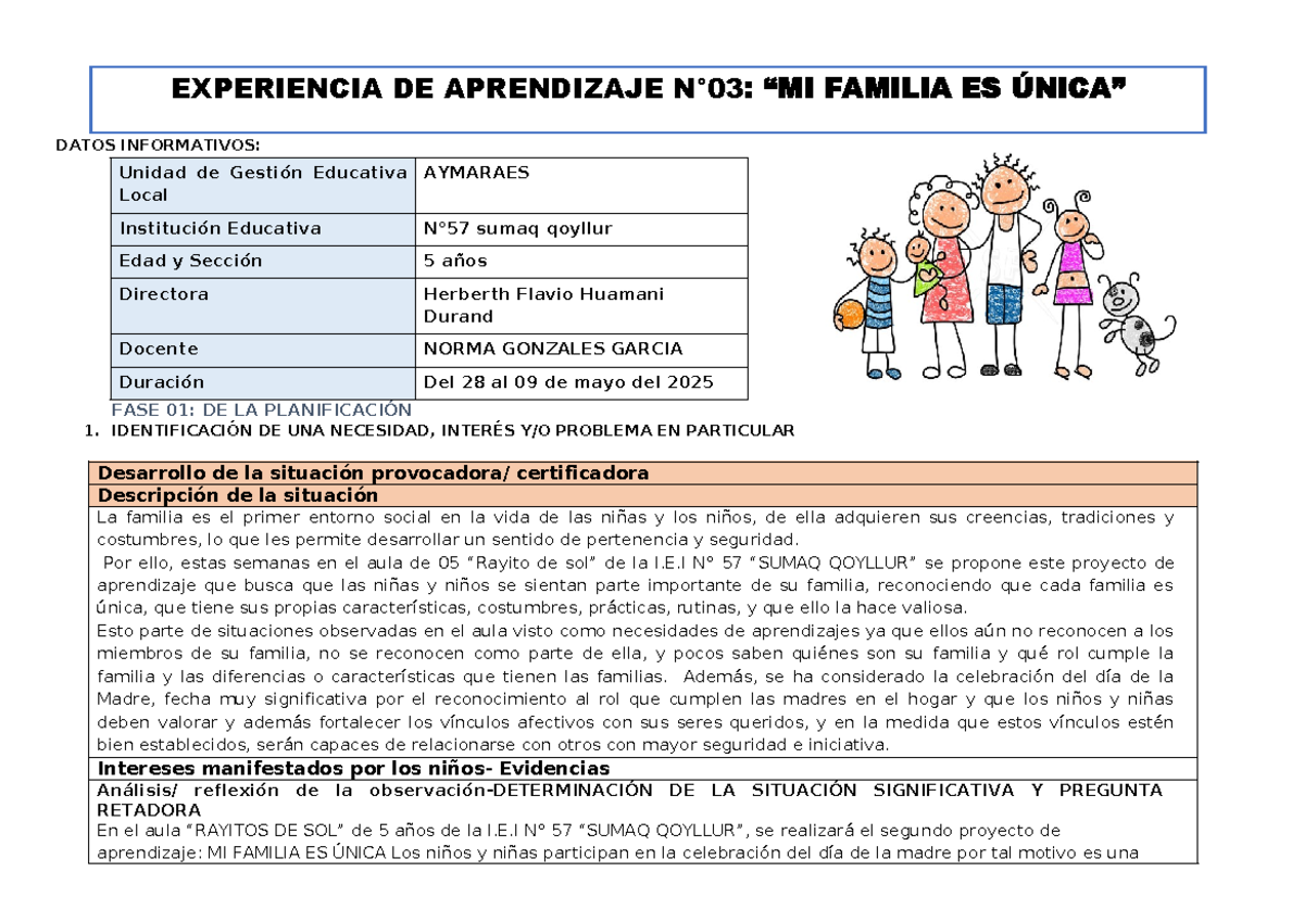 EXPERIENCIA DE APRENDIZAJE: MI FAMILIA ES ÚNICA - I.E.I 57 (5 AÑOS ...