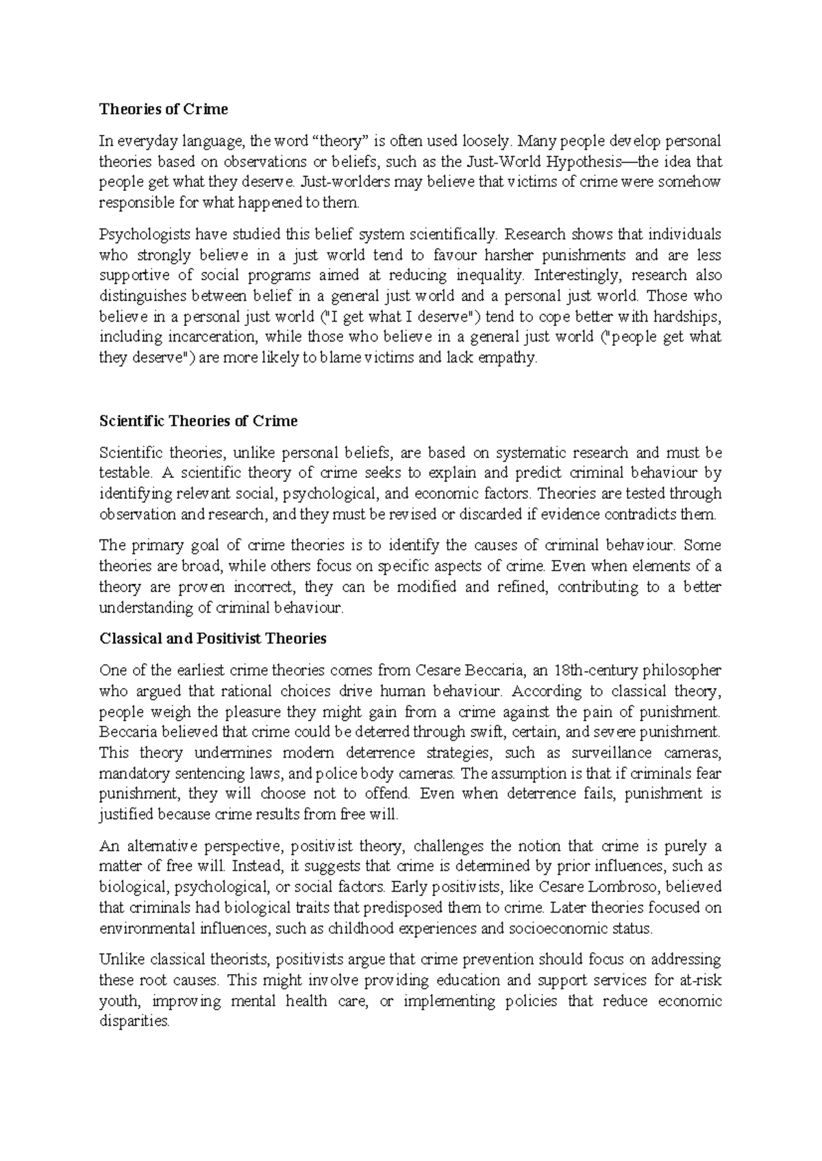 Lecture Notes on Theories of Crime (CRIM 101) - Studocu