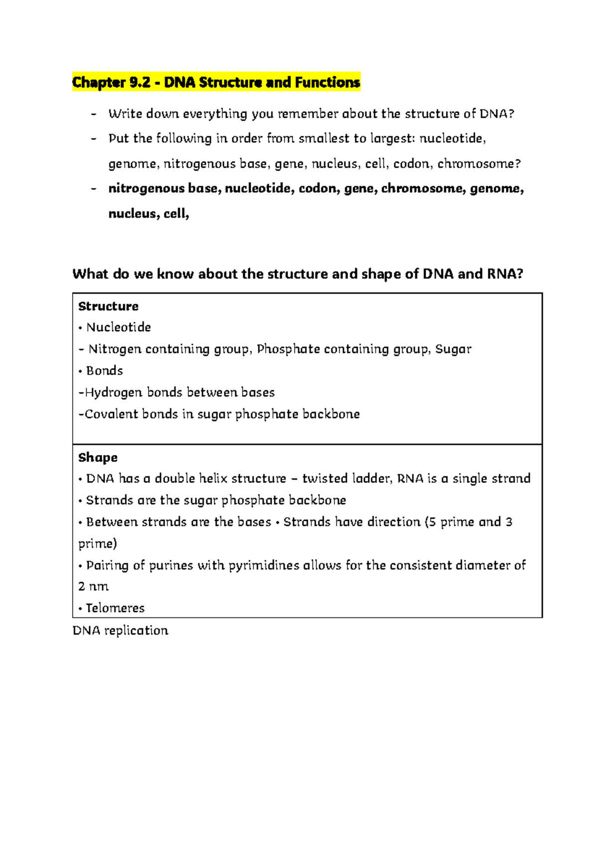 DNA Structure and Functions: Chapter 9.2 Insights on Replication ...
