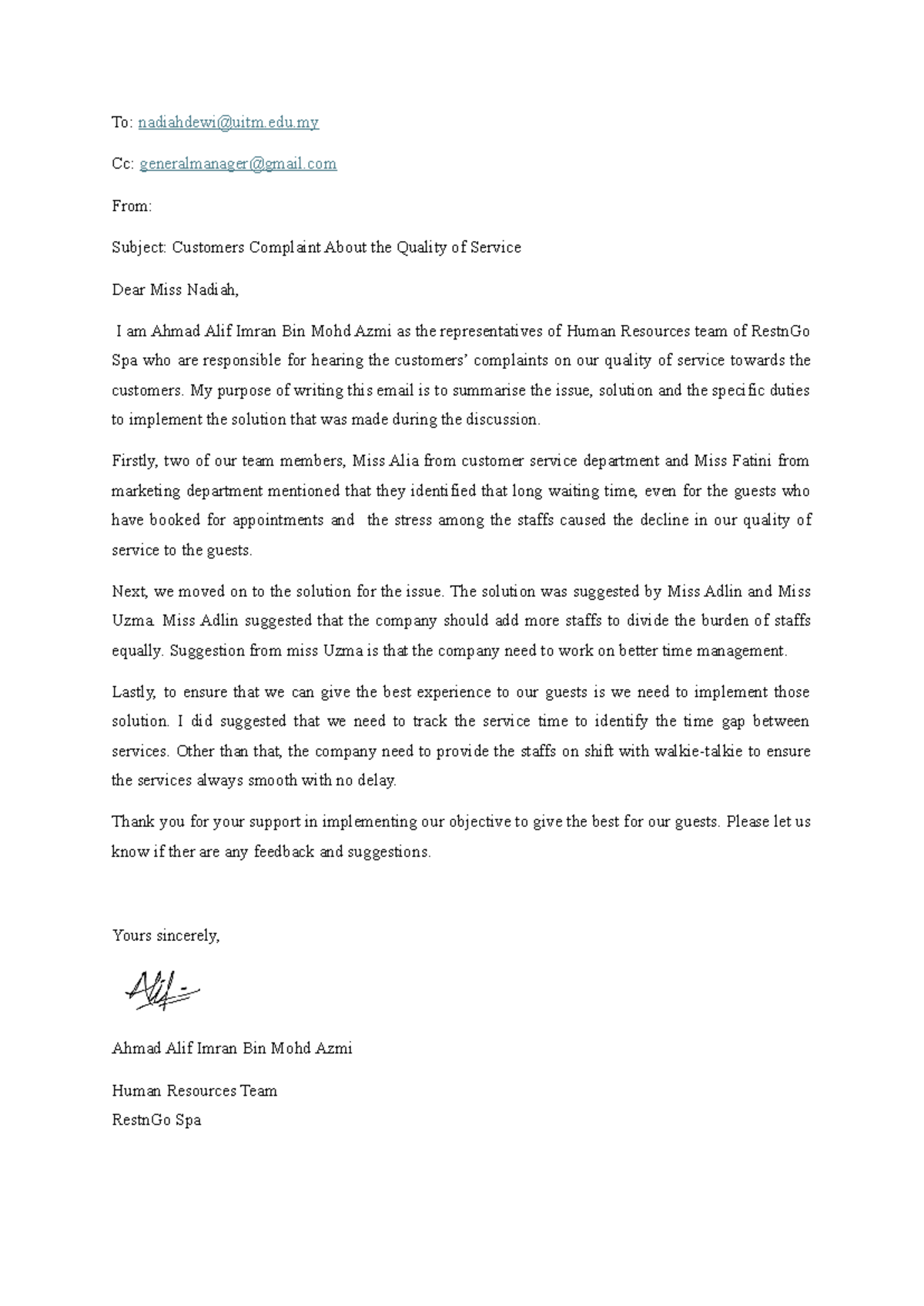 LCC - Formal Email Guidelines for Customer Service Complaints - Studocu