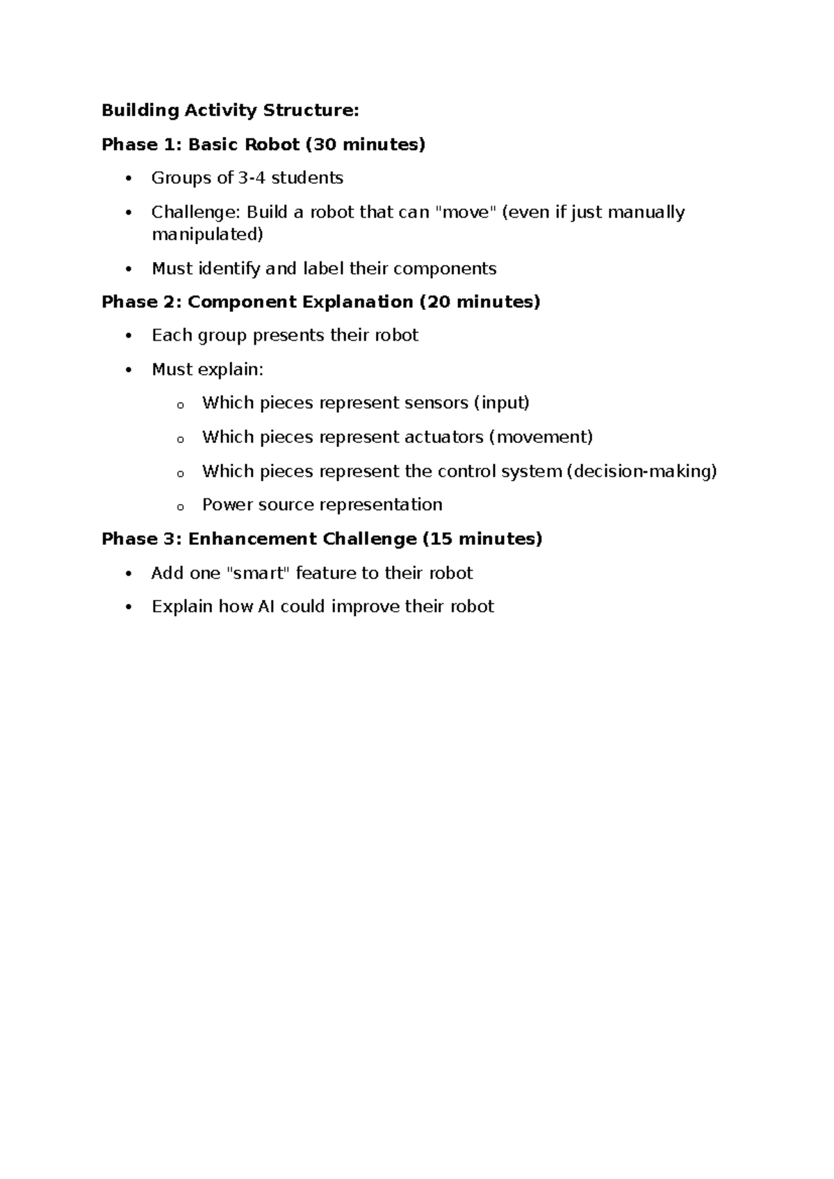 Building Activity Structure -Robotics - Building Activity Structure ...