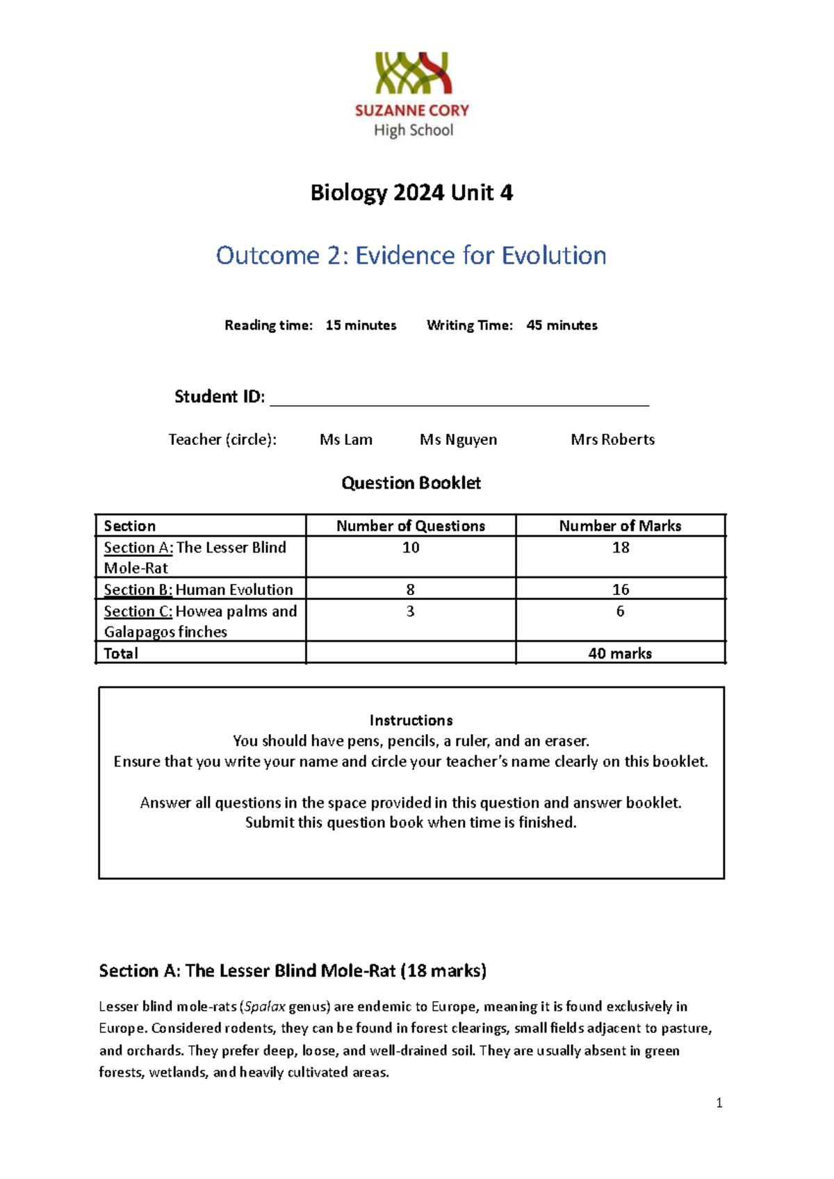 Biology 2024 Unit 4 Outcome 2: Evidence for Evolution Exam Guide - Studocu