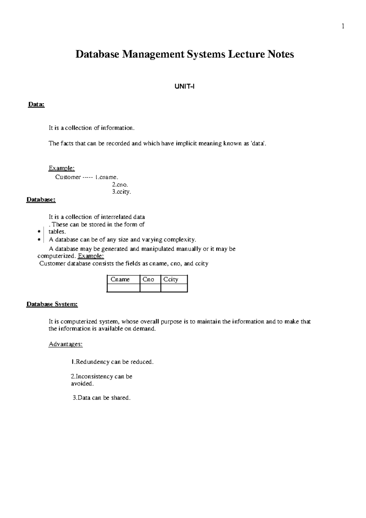 DBMSI-III - Database Management Systems Lecture Notes - Studocu
