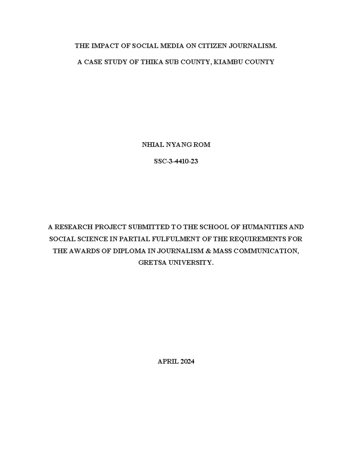The Impact of Social Media on Citizen Journalism: A Case Study (SSC ...