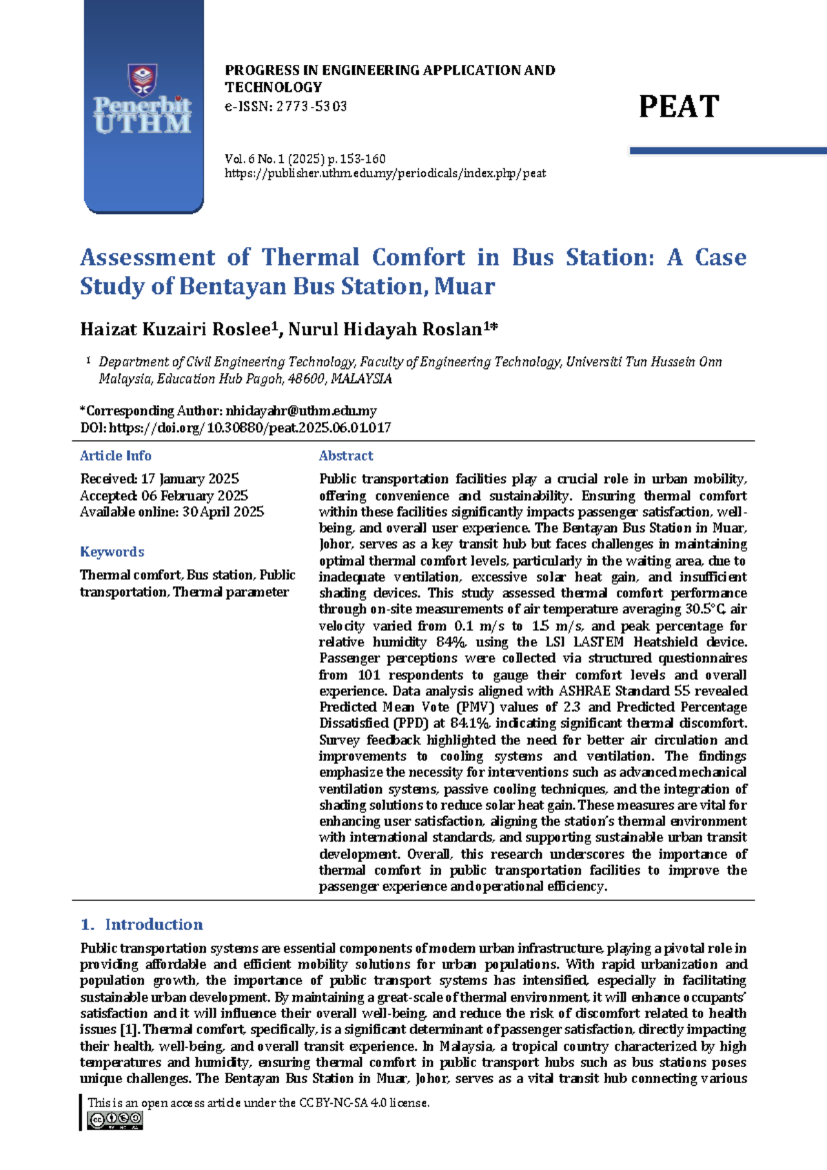 Assessment of Thermal Comfort at Bentayan Bus Station: A Case Study ...