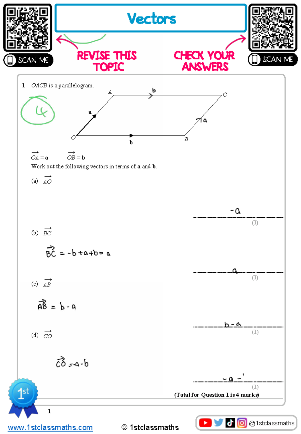 Vectors and Parallelograms: Solutions for 1st Class Maths - Studocu