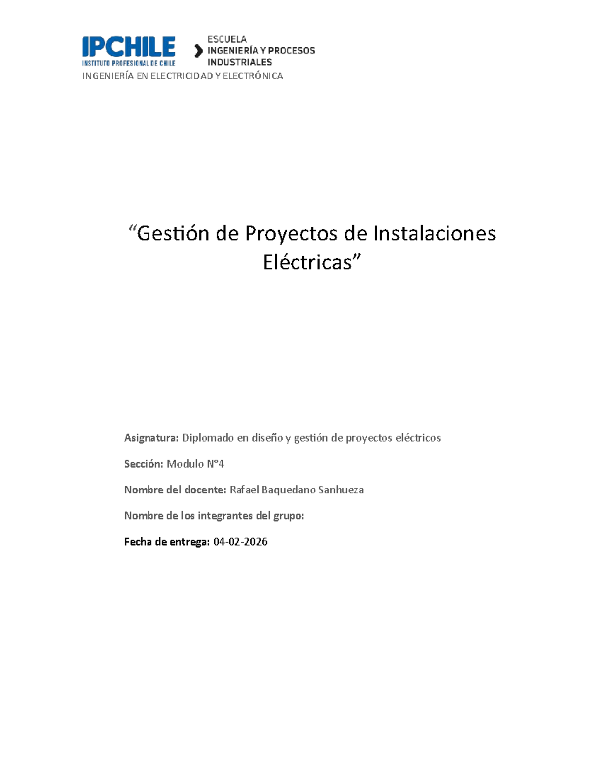 Informe Módulo 4: Proyecto de Instalaciones Eléctricas - Diplomado en Diseño y - Document Preview