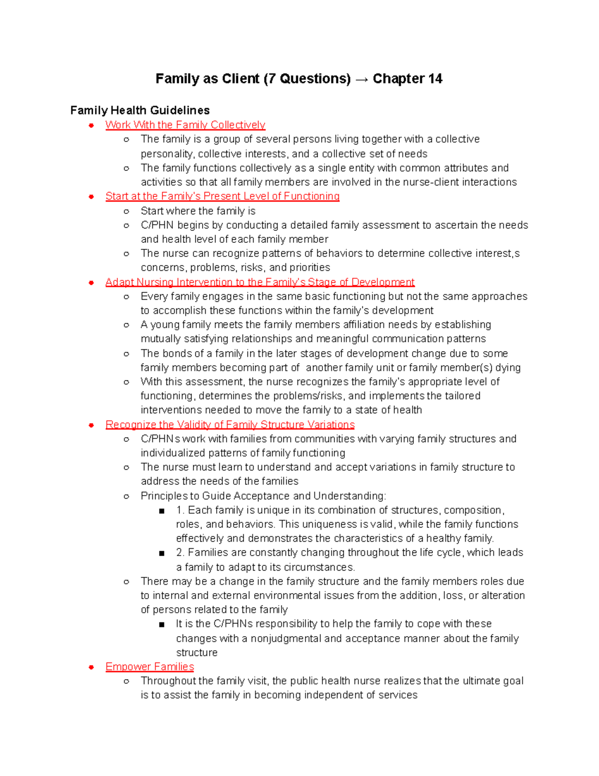 Family as Client: Community Nursing Care Study Guide (Chapter 14) - Studocu