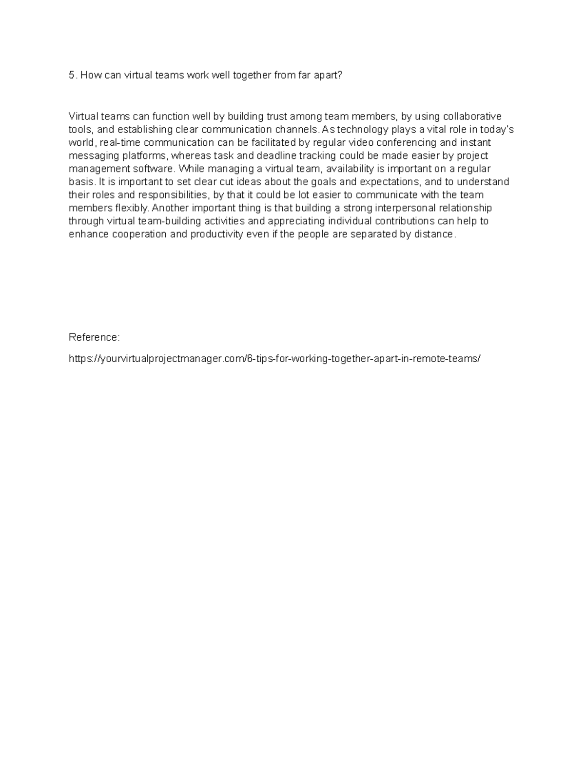 Critical thinking QN 5 - assignment - How can virtual teams work well ...