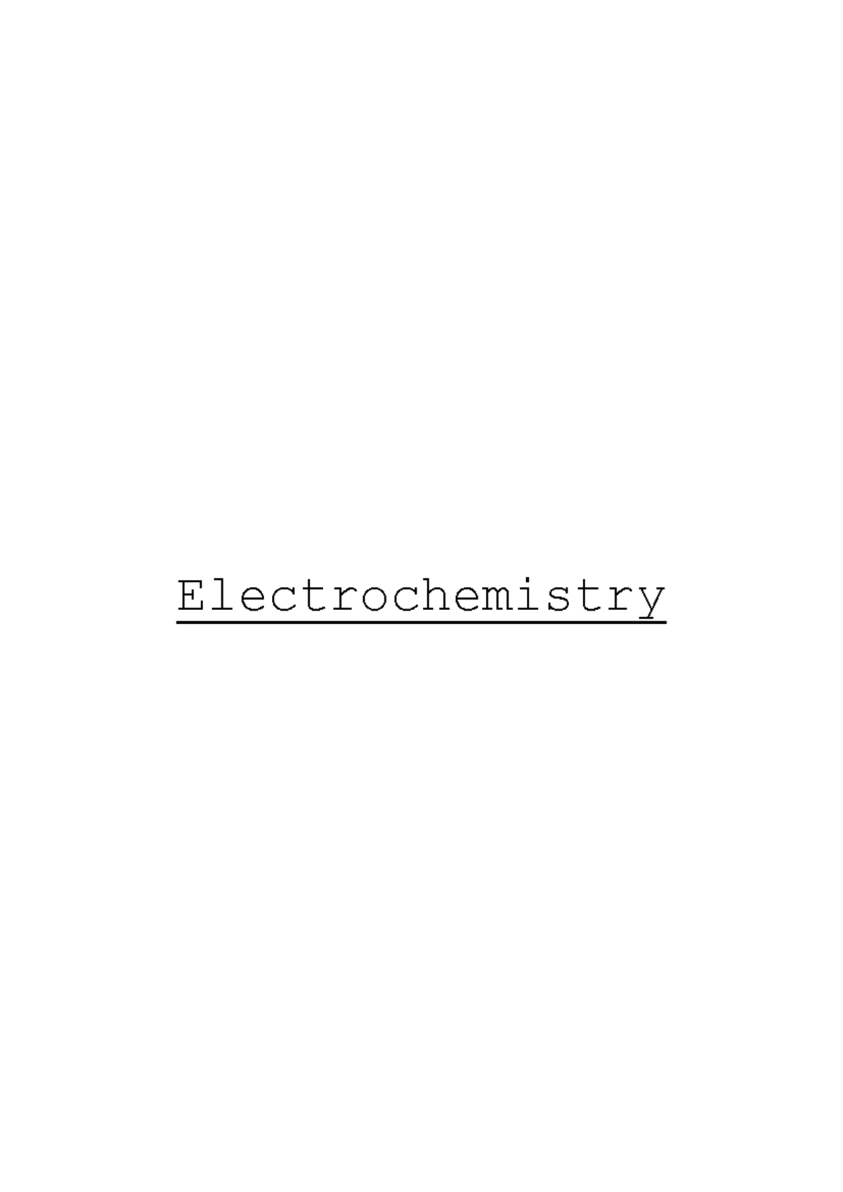 Electrochemistry Study Notes for Course Code 15 - Studocu