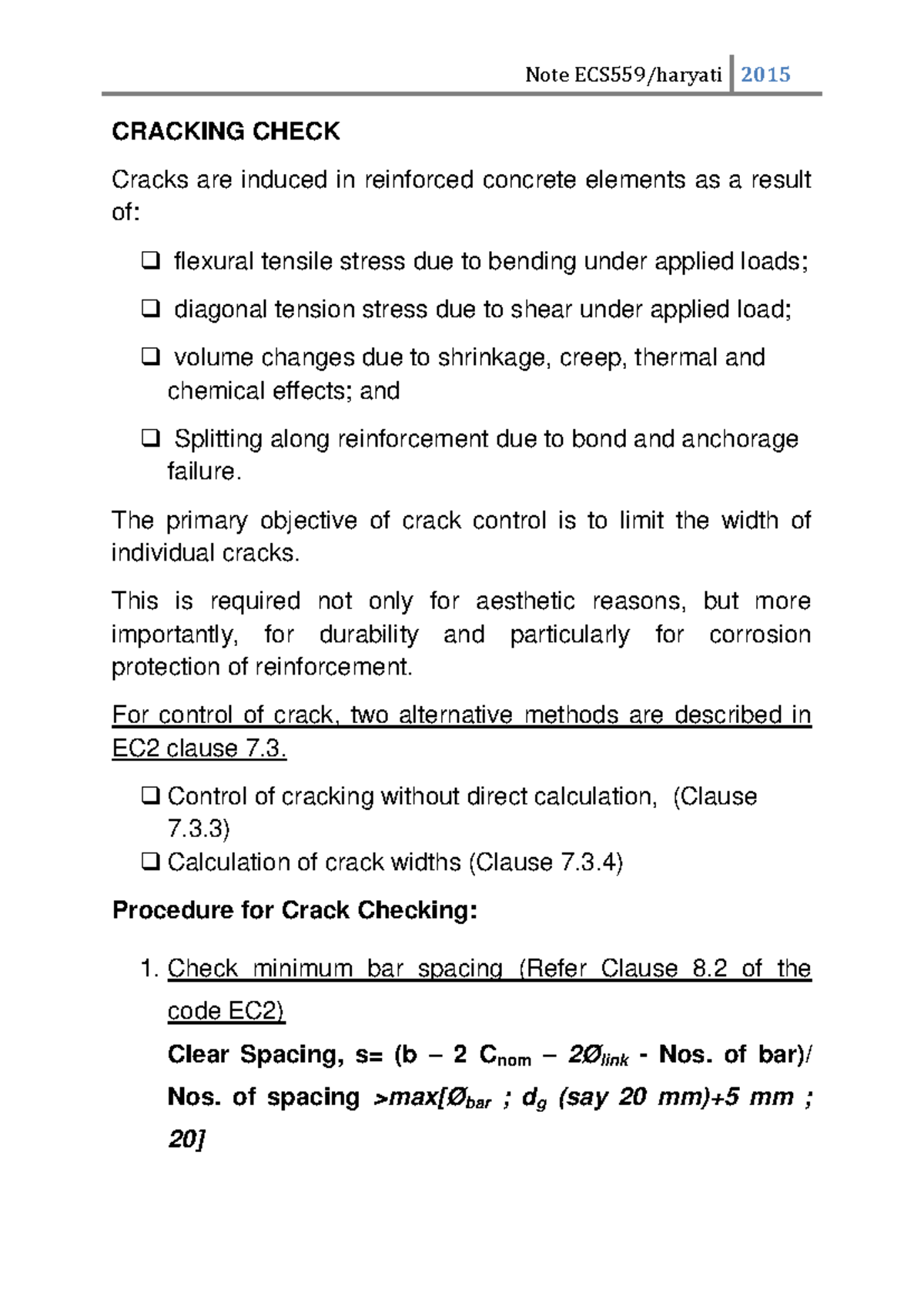Cracking Check Example for Reinforced Concrete Elements (2015) - Studocu