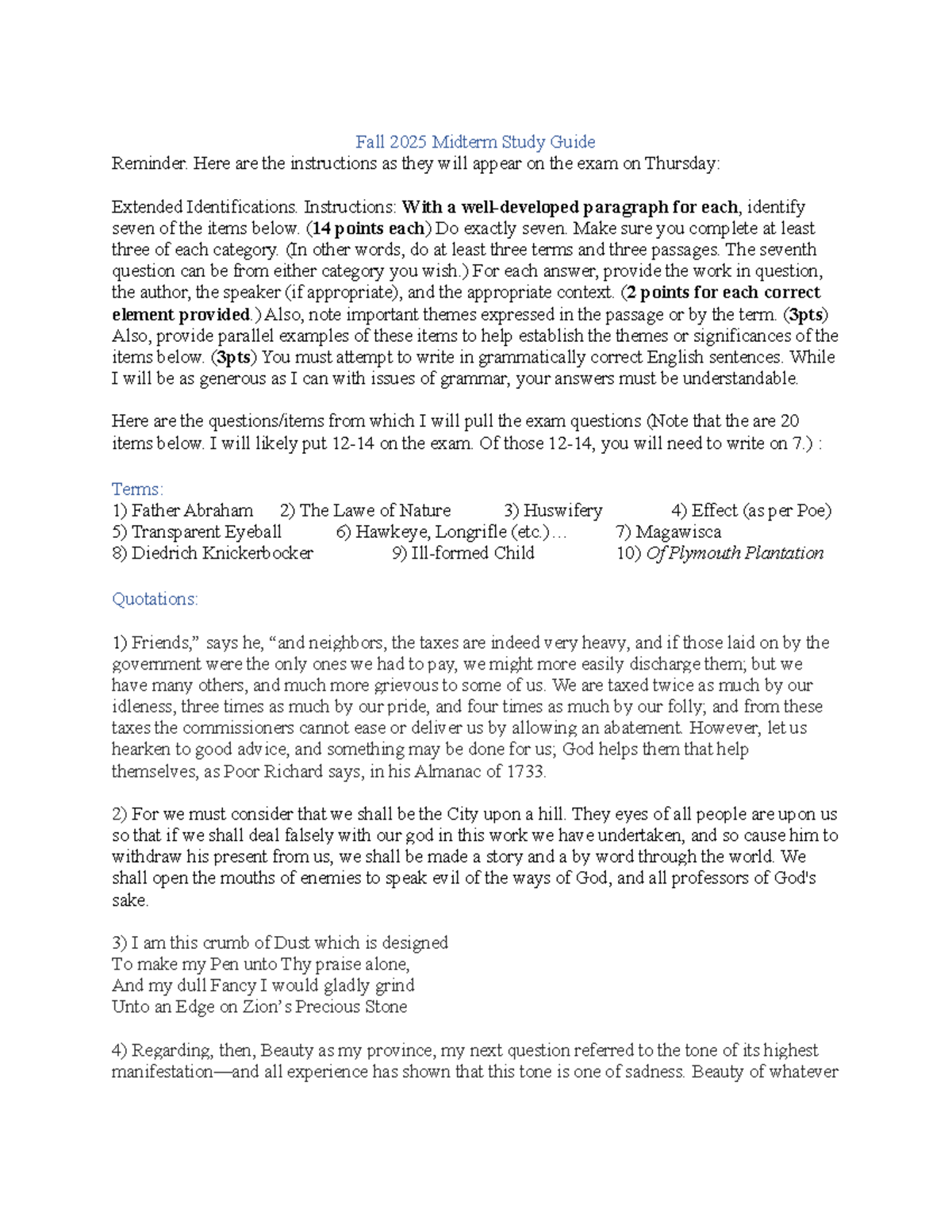 Fall 2025 Midterm Study Guide: Extended Identifications & Exam Prep ...