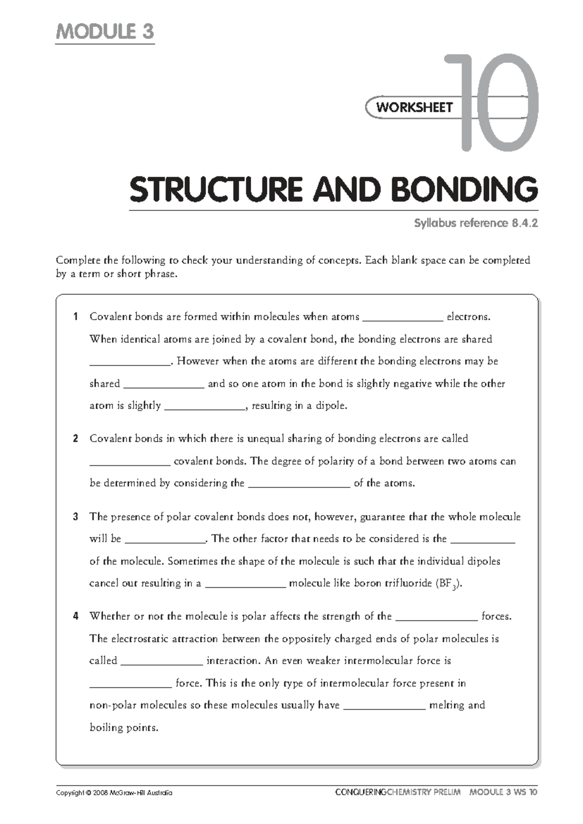MODULE 3 WS 10: Structure and Bonding Concepts Review - Studocu