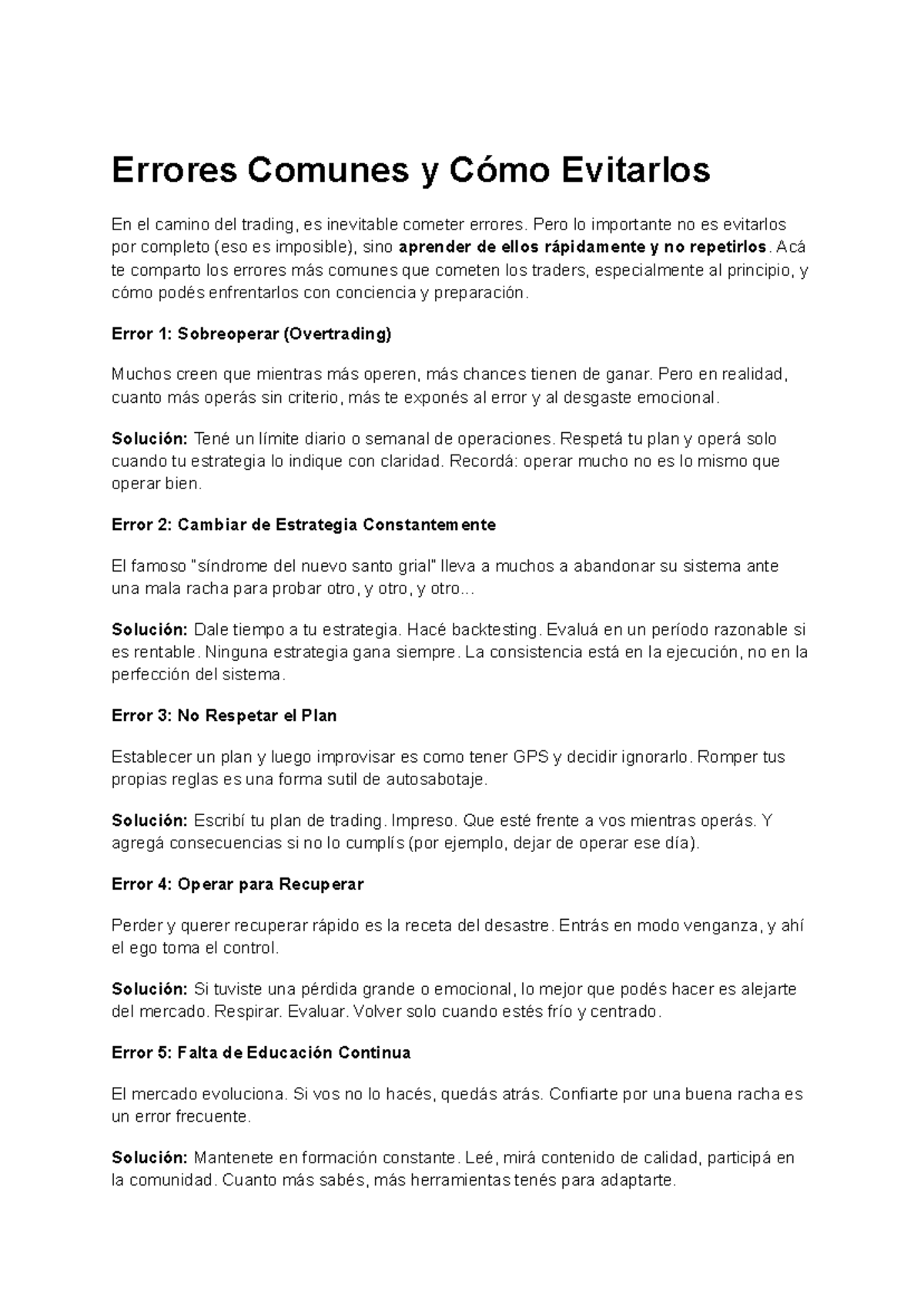 Errores Comunes en Trading y Cómo Evitarlos - PSICO - Studocu