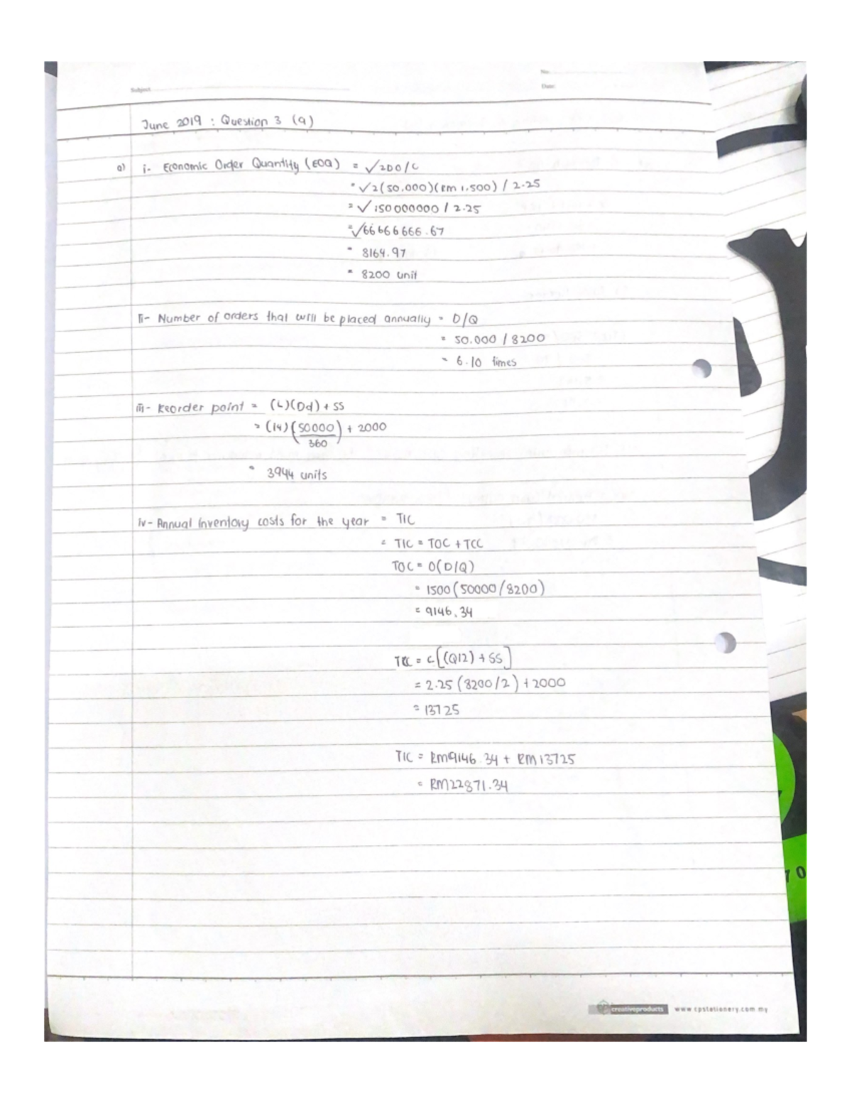 June 2019 Q3 Solutions - FIN242 Exam Review - Studocu