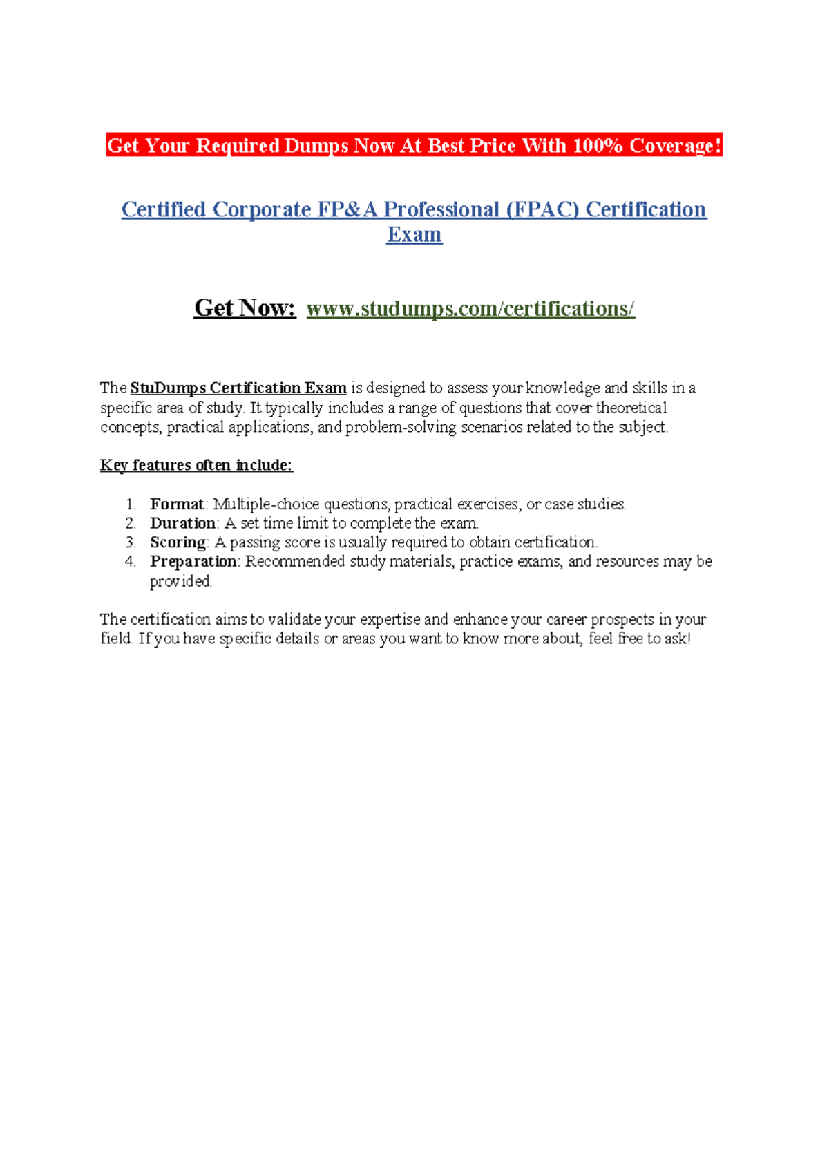 Certified Corporate FP&A Professional (FP AC) Certification Exam - Get ...