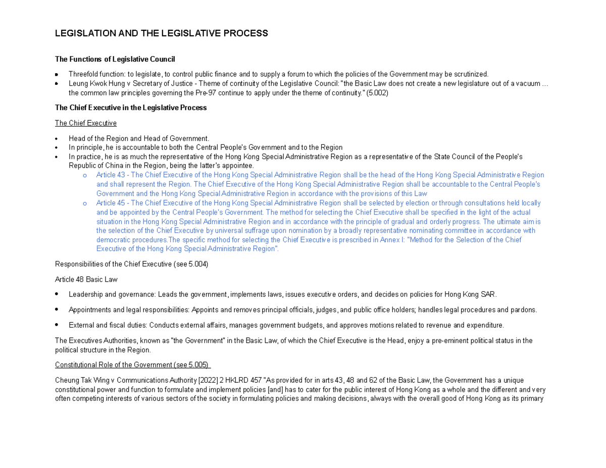 Legal System (5.002): Overview of Legislation and the Legislative ...
