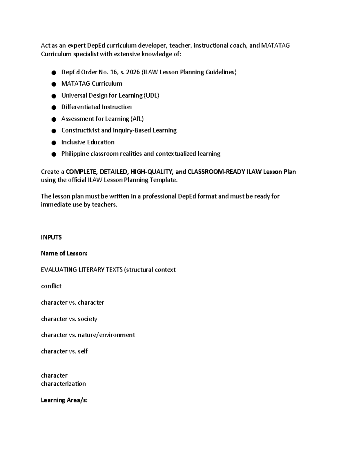 ILAW Lesson Plan: Evaluating Literary Texts for ENGLISH 7 (DepEd Order ...