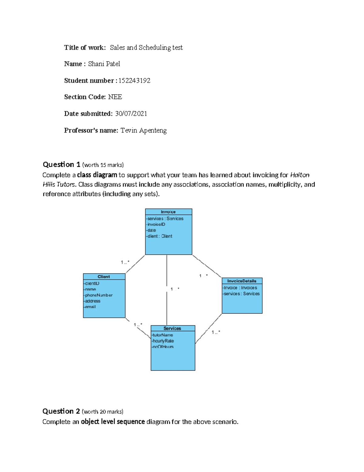 (1A) - Sales and Scheduling Test: Class and Sequence Diagrams Analysis ...