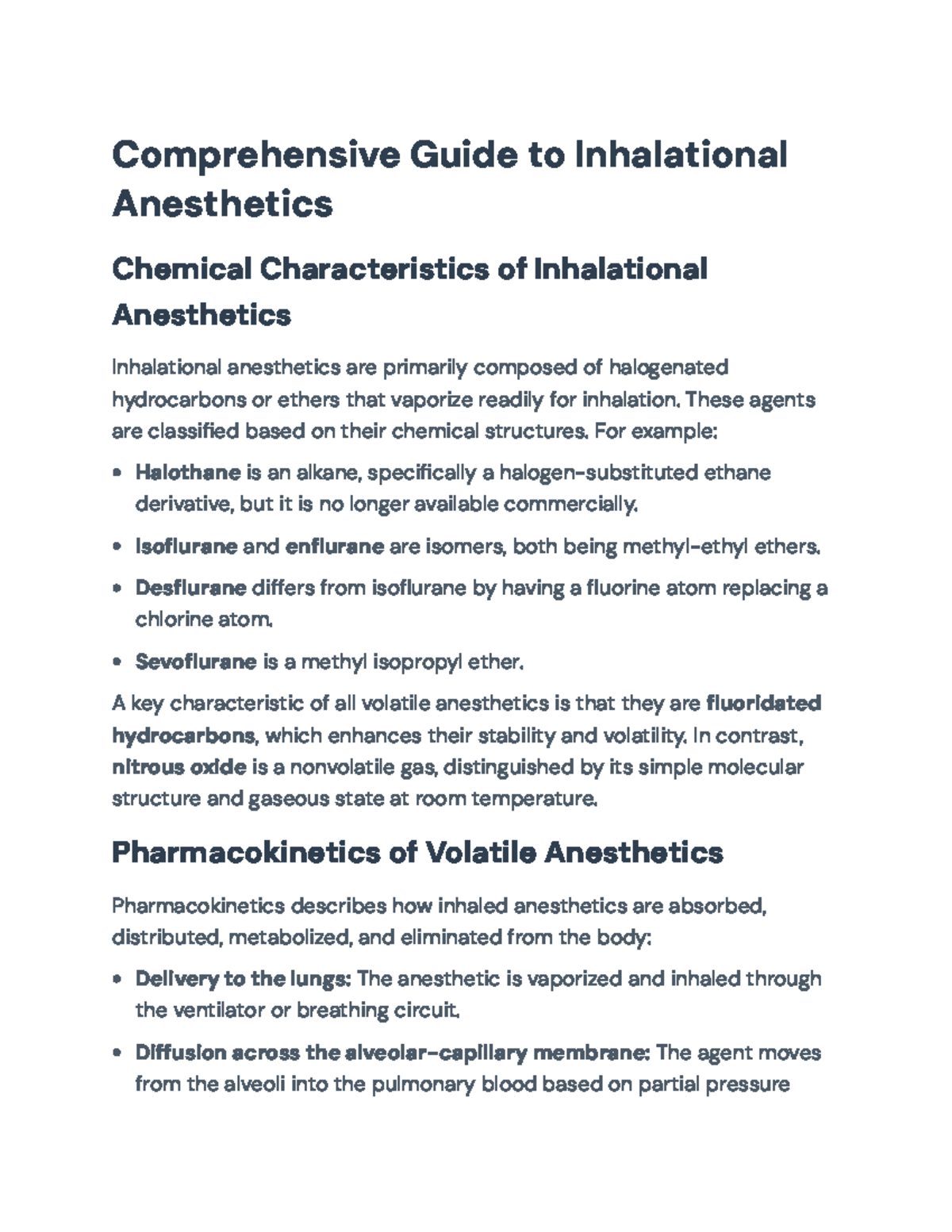 Comprehensive Overview of Inhalational Anesthetics (ANES 101) - Studocu