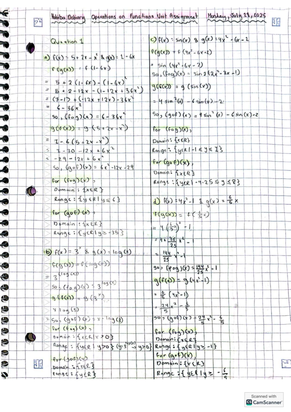 Operations on Functions Unit Assignment (MATH 101) - Studocu