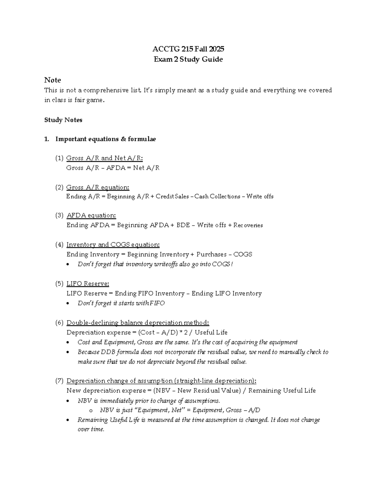 ACCTG 215 Fall 2025 Exam 2 Study Guide - Studocu