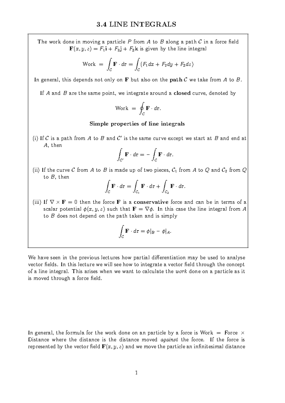 3.4 Line Integrals - Lecture Notes on Work in Force Fields - Studocu