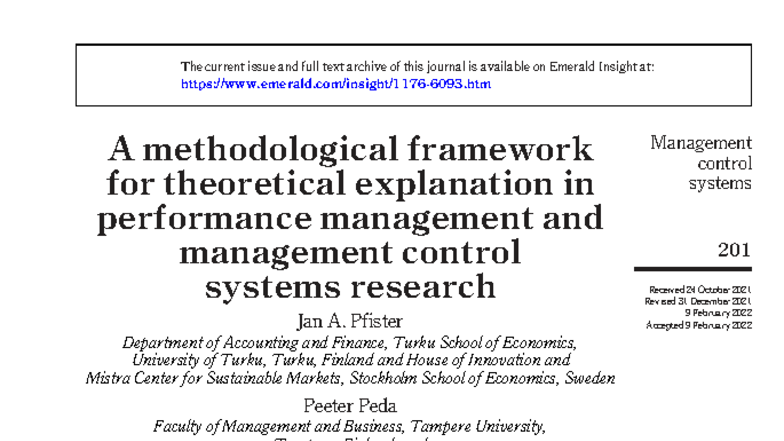 A Methodological Framework for Theoretical Explanation in Performance ...