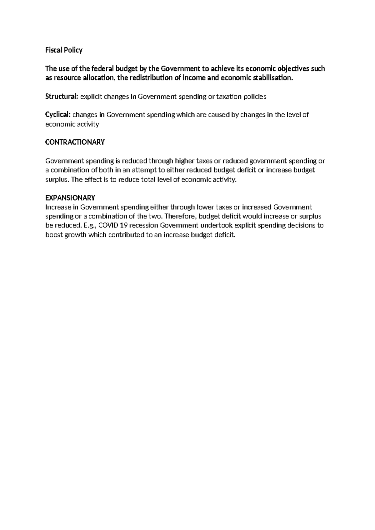 Fiscal Policy Overview: Strategies and Impacts on Economy - Studocu