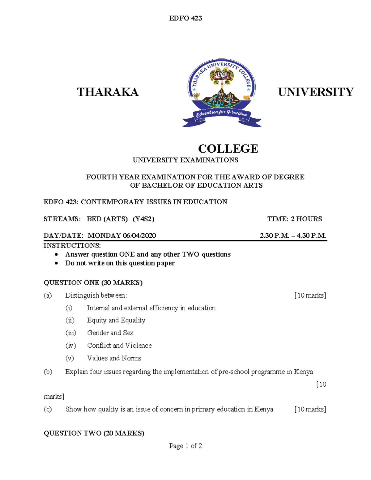 EDFO 423 - Contemporary Issues in Education Exam Notes - Studocu