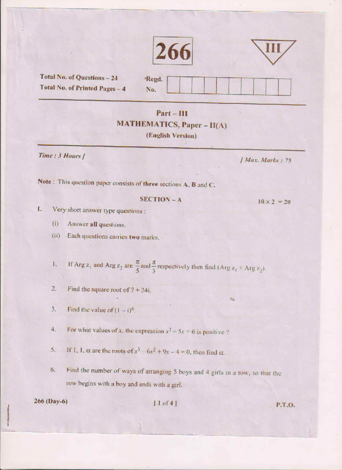 Mathematics II(A) Paper - Question Paper with Solutions - Studocu