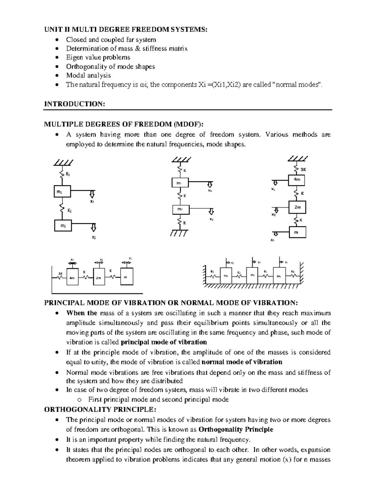 UNIT-II 5 - Notes on Multi Degree of Freedom Vibration Systems - Studocu