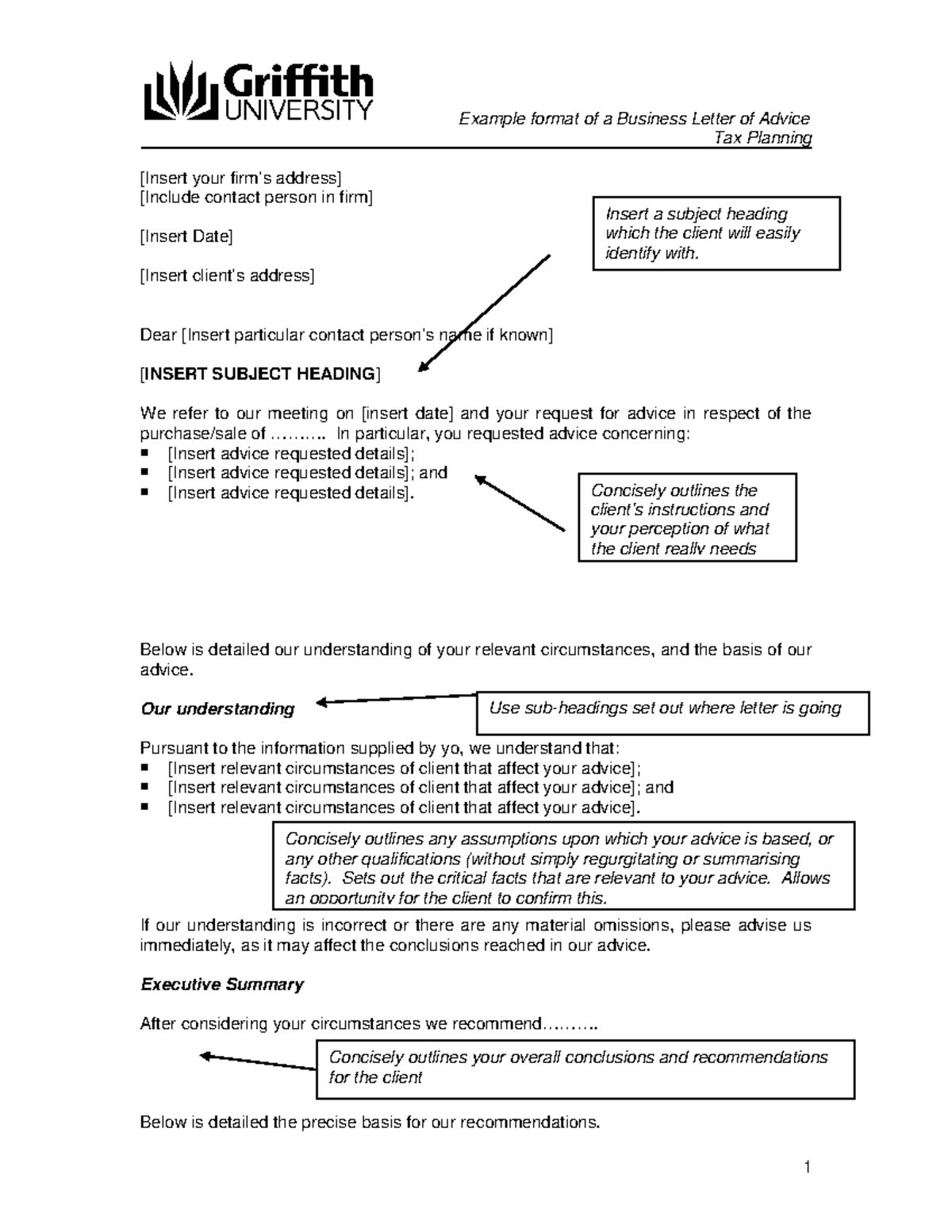 Tax Planning: Sample Letter of Advice Template for Clients - Studocu