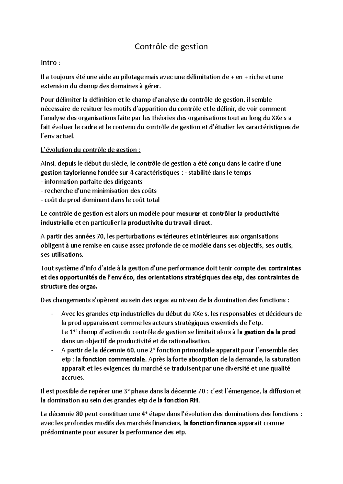 Contrôle de Gestion : Évolution et Méthodes de Pilotage (CG101) - Studocu