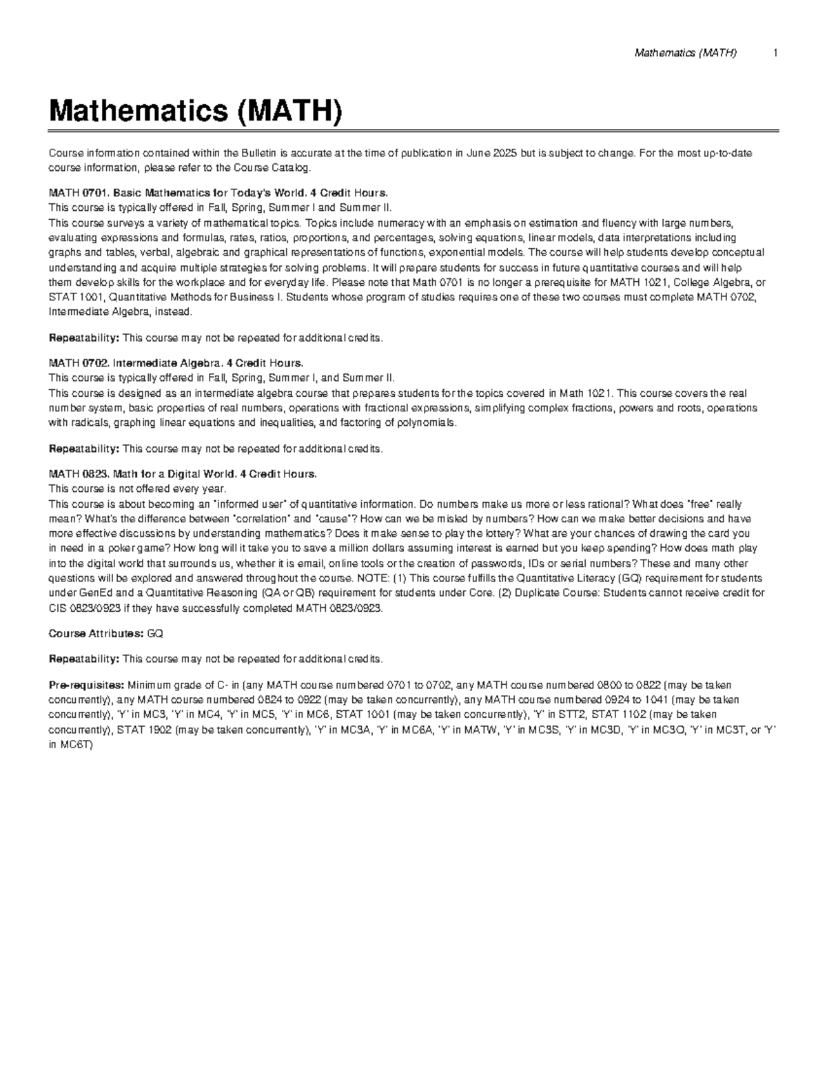 Mathematics (MATH) Course Overview and Credit Information - Studocu