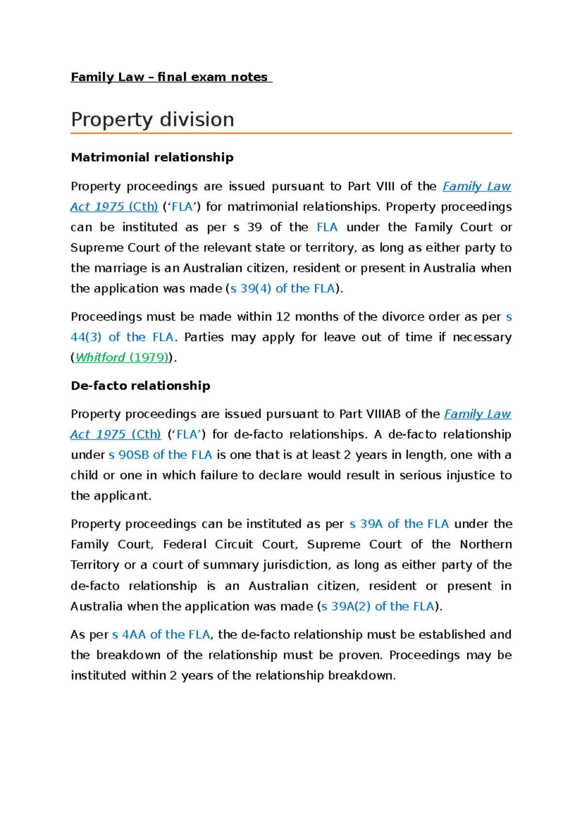 Family Law (Final Exam) Property Division and Spousal Maintenance Notes ...