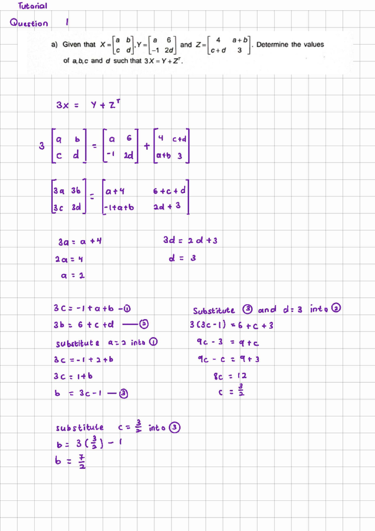 TUTO 1: Solutions to Tutorial Questions on Linear Algebra - Studocu