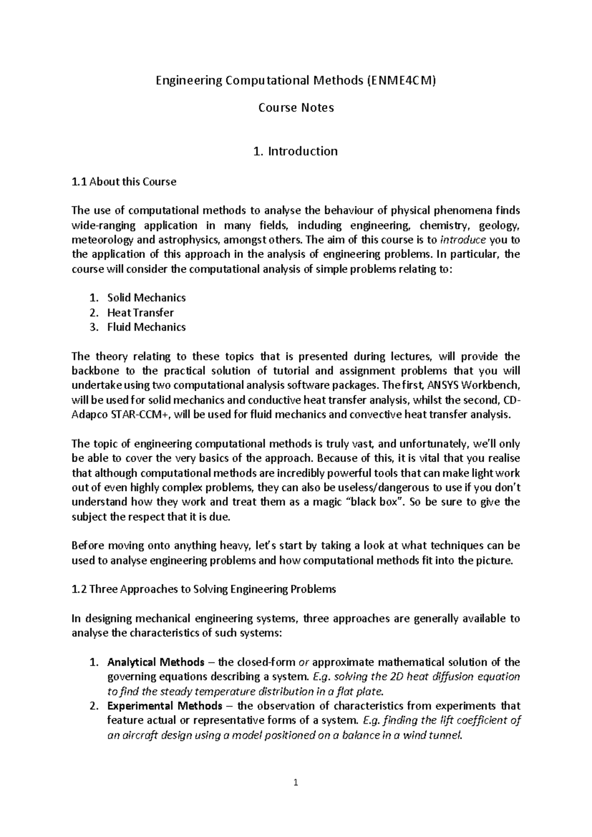 ENME4CM Engineering Computational Methods Course Notes - 2023 - Studocu