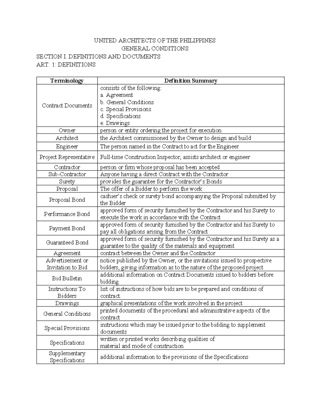 UAP 301: General Conditions Overview and Key Definitions for Projects ...