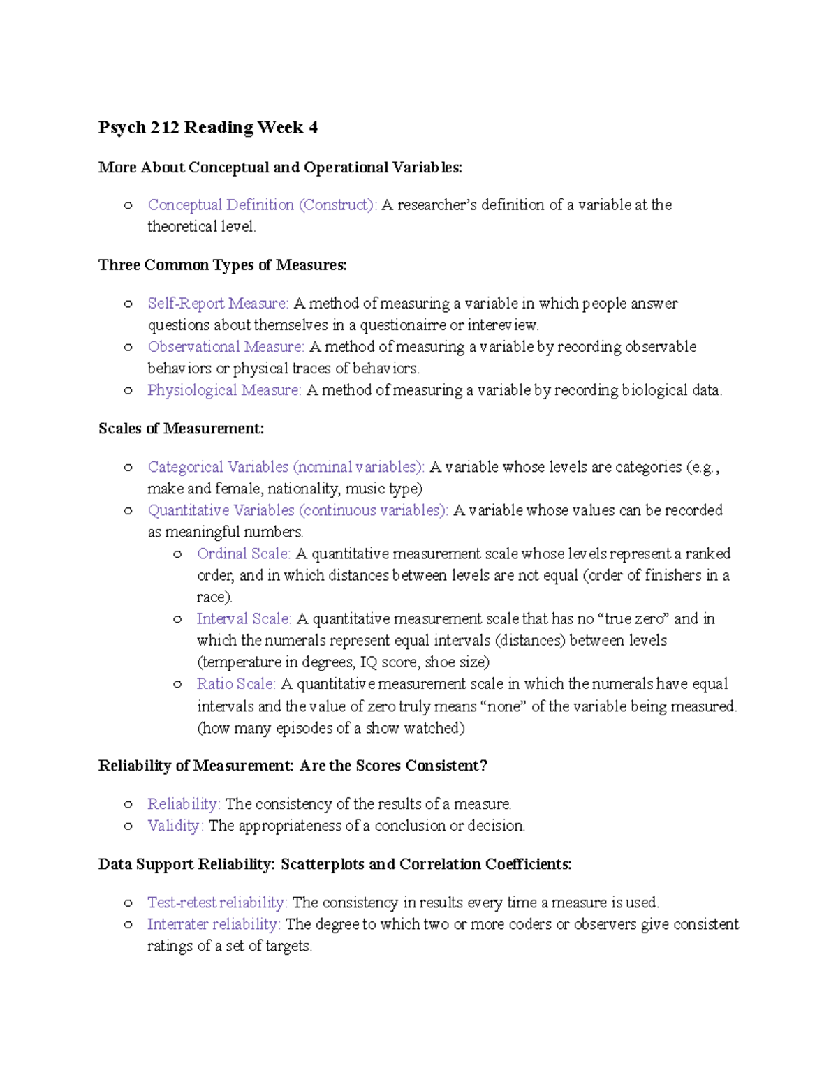Psych 212 Week 4 Lecture Notes on Variables and Measurement - Studocu