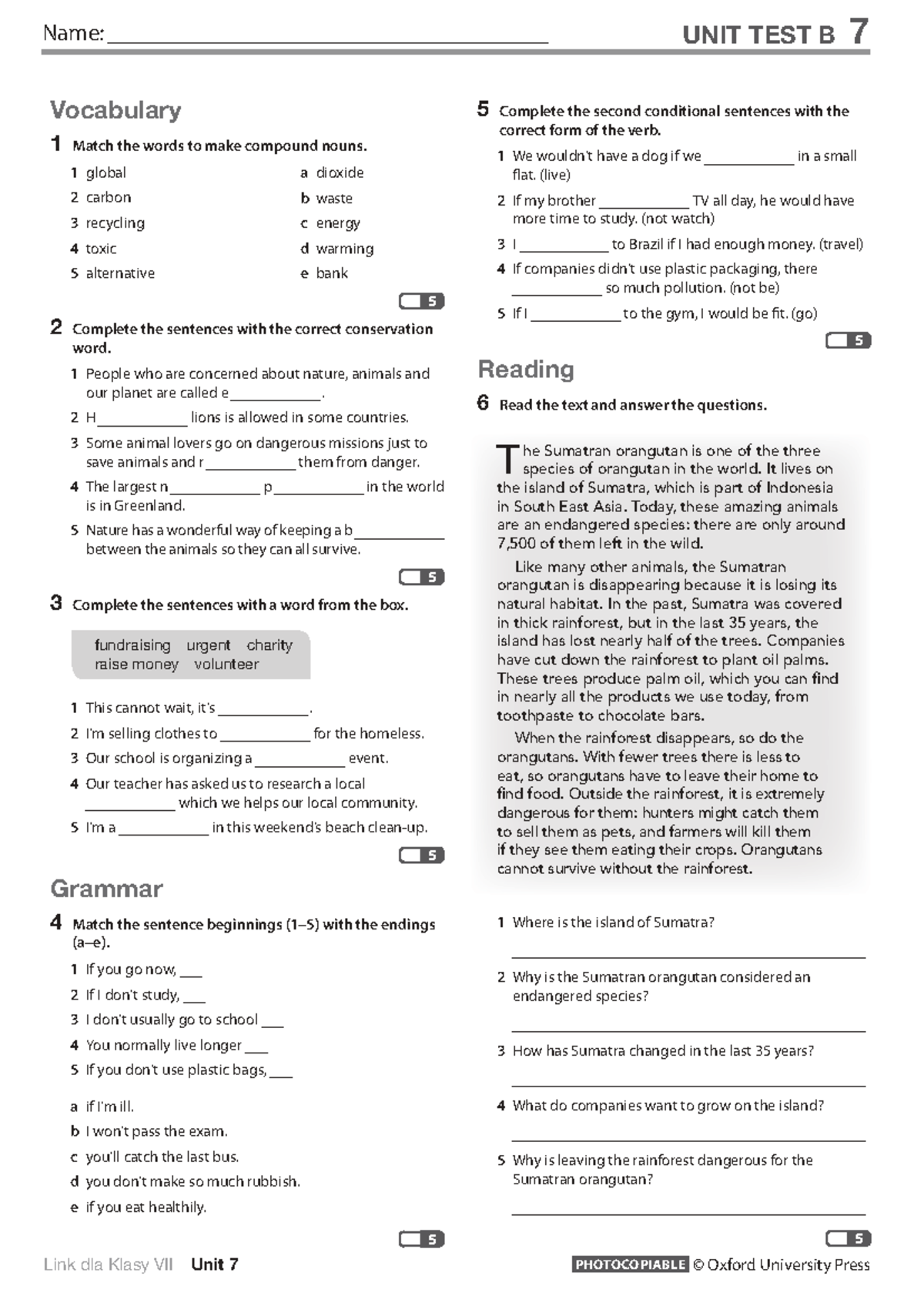 Link L7 U7 Unit Test B: Vocabulary & Grammar Exercises - Studocu