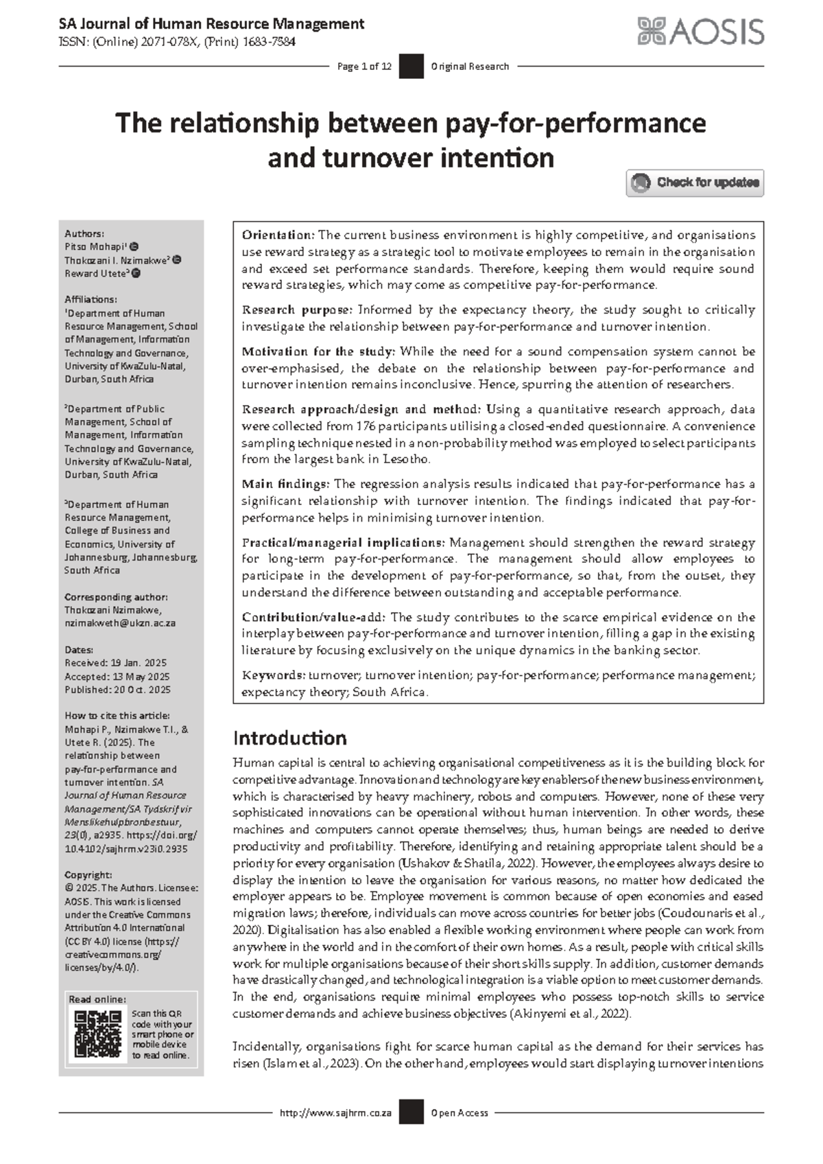 The Impact of Pay-for-Performance on Turnover Intention in HRM - Studocu