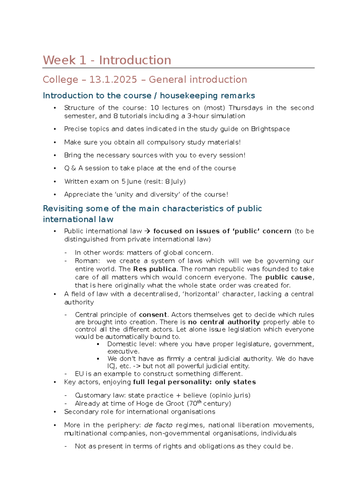 Week 1 Lecture: Introduction to Public International Law (Course Code ...