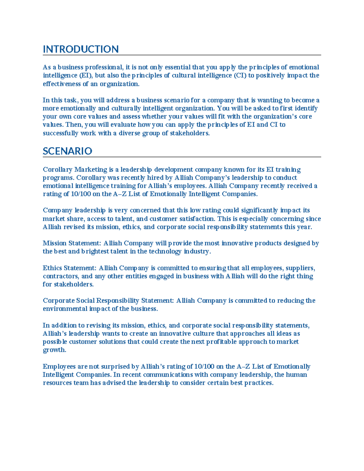 D082 Task 2 - Enhancing Emotional & Cultural Intelligence in Business ...