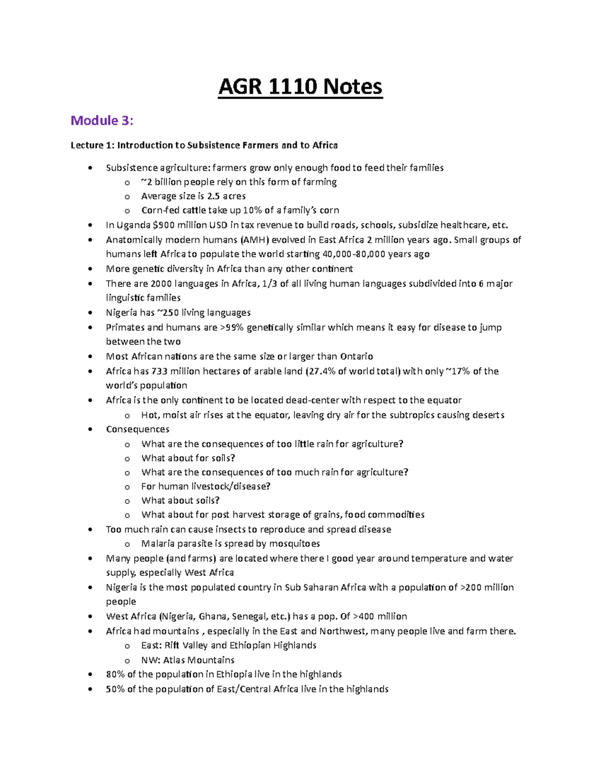 AGR 1110 Module 3 Notes - AGR 1110 Notes Module 3: Lecture 1 ...